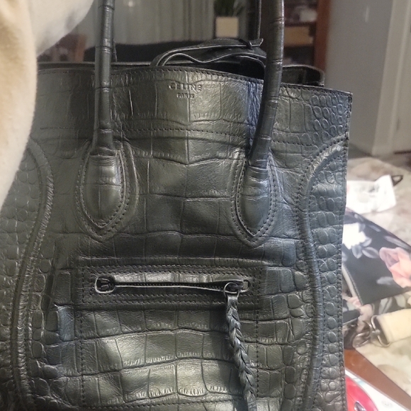 Celine Black Crocodile-Embossed Women's Bag - Picture 1 of 6